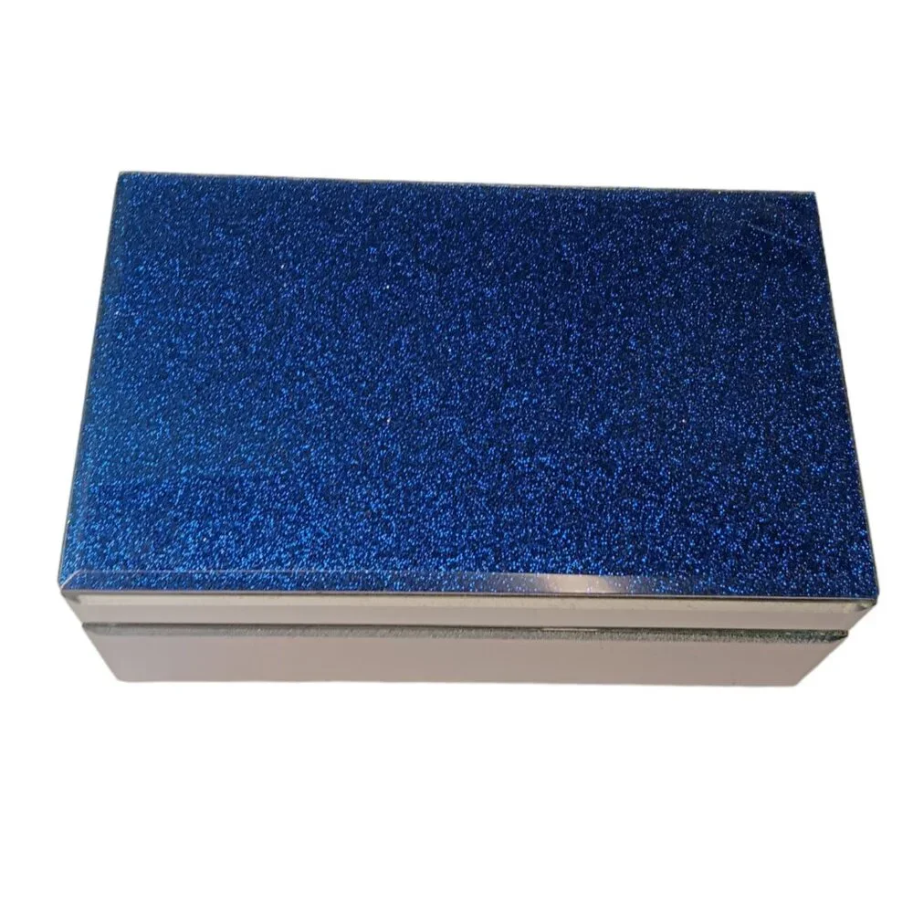 Blue Glitter Jewlery Box Sparkle Shimmer Hinged With Lid Rectangle Keepsake Box